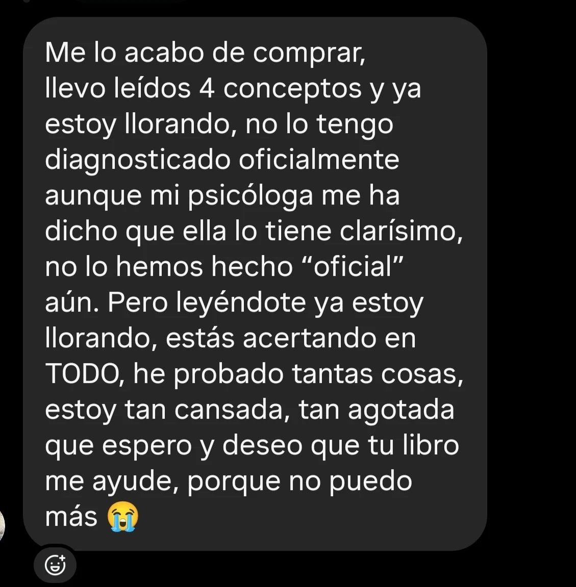 Mensaje real de una persona usando TDAH Hacks